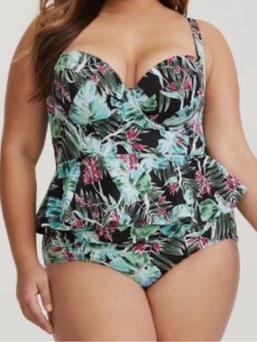 torrid Tropical Push-Up Demi Peplum Tankini 1x